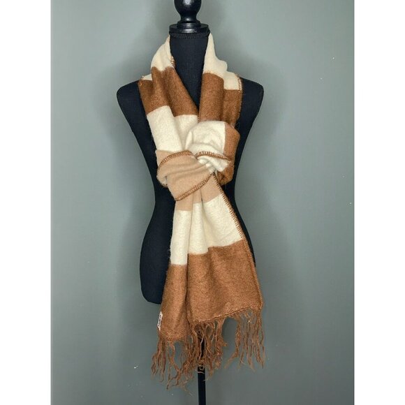 VTG ARTE FOLKLORICO PERUANO S.A. 70s Handmade Brown Tan Cream Tassel Scarf RARE - Picture 1 of 8